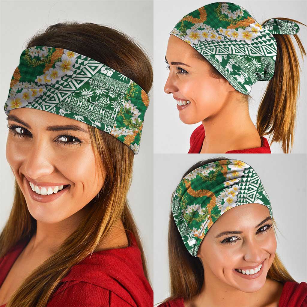 Hawaiian Plumeria Lei Neck Gaiter Kakau Motifs and Palaka Half Style Green Color LT03 - Polynesian Pride