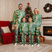 Hawaiian Plumeria Lei Christmas Pajama Set Kakau Motifs and Palaka Half Style Green Color LT03 - Polynesian Pride