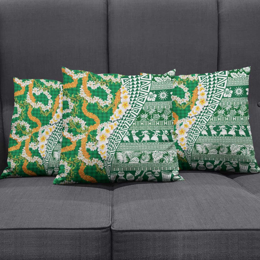 Hawaiian Plumeria Lei Pillow Cover Kakau Motifs and Palaka Half Style Green Color LT03 - Polynesian Pride