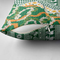 Hawaiian Plumeria Lei Pillow Cover Kakau Motifs and Palaka Half Style Green Color LT03 - Polynesian Pride