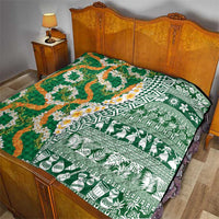 Hawaiian Plumeria Lei Quilt Kakau Motifs and Palaka Half Style Green Color LT03 - Polynesian Pride