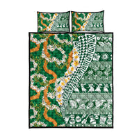 Hawaiian Plumeria Lei Quilt Bed Set Kakau Motifs and Palaka Half Style Green Color LT03 - Polynesian Pride