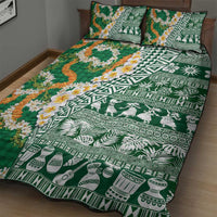 Hawaiian Plumeria Lei Quilt Bed Set Kakau Motifs and Palaka Half Style Green Color LT03 - Polynesian Pride