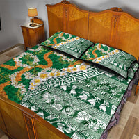 Hawaiian Plumeria Lei Quilt Bed Set Kakau Motifs and Palaka Half Style Green Color LT03 - Polynesian Pride