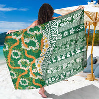 Hawaiian Plumeria Lei Sarong Kakau Motifs and Palaka Half Style Green Color LT03 One Size 44 x 66 inches Green - Polynesian Pride