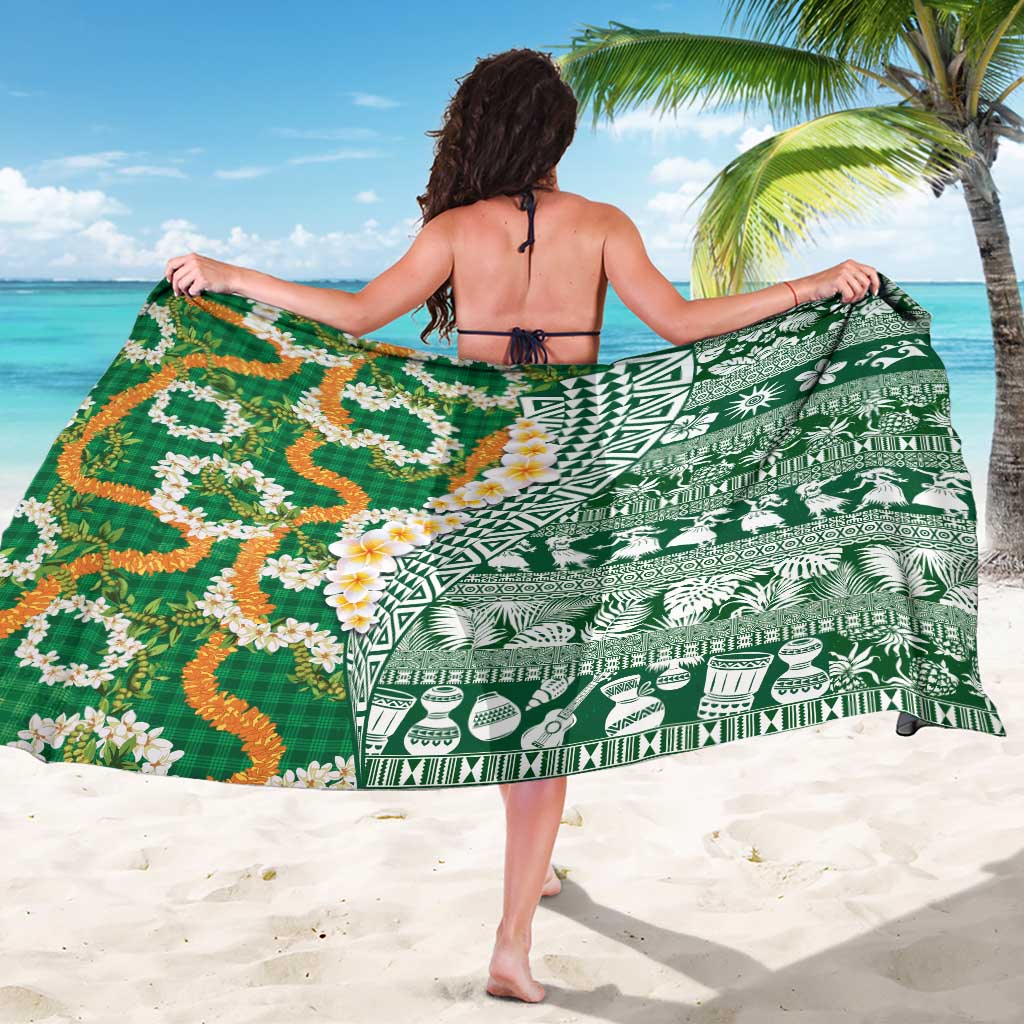Hawaiian Plumeria Lei Sarong Kakau Motifs and Palaka Half Style Green Color LT03 - Polynesian Pride