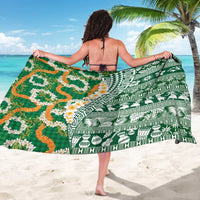 Hawaiian Plumeria Lei Sarong Kakau Motifs and Palaka Half Style Green Color LT03 - Polynesian Pride