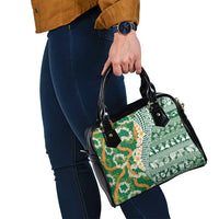 Hawaiian Plumeria Lei Shoulder Handbag Kakau Motifs and Palaka Half Style Green Color LT03 - Polynesian Pride