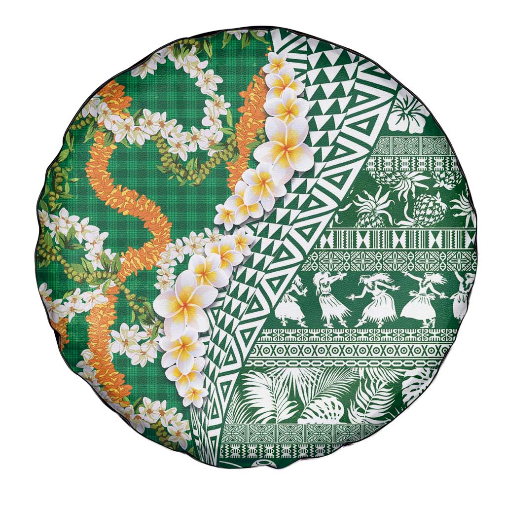 Hawaiian Plumeria Lei Spare Tire Cover Kakau Motifs and Palaka Half Style Green Color LT03 - Polynesian Pride