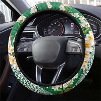 Hawaiian Plumeria Lei Steering Wheel Cover Kakau Motifs and Palaka Half Style Green Color LT03 - Polynesian Pride