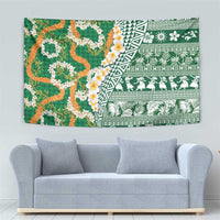 Hawaiian Plumeria Lei Tapestry Kakau Motifs and Palaka Half Style Green Color LT03 - Polynesian Pride