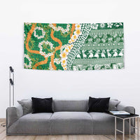 Hawaiian Plumeria Lei Tapestry Kakau Motifs and Palaka Half Style Green Color LT03 - Polynesian Pride
