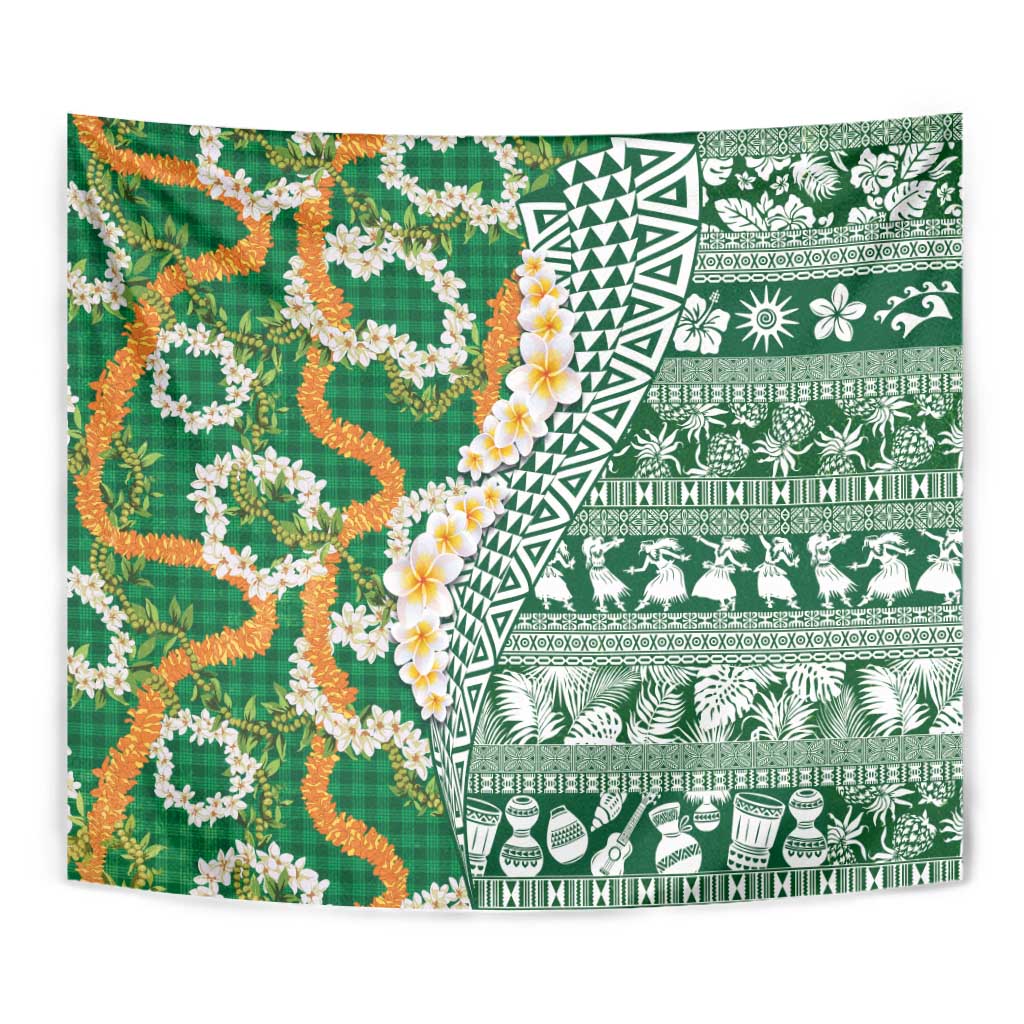 Hawaiian Plumeria Lei Tapestry Kakau Motifs and Palaka Half Style Green Color LT03 - Polynesian Pride