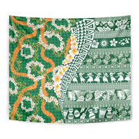 Hawaiian Plumeria Lei Tapestry Kakau Motifs and Palaka Half Style Green Color LT03 - Polynesian Pride