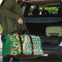 Hawaiian Plumeria Lei Travel Bag Kakau Motifs and Palaka Half Style Green Color LT03 - Polynesian Pride