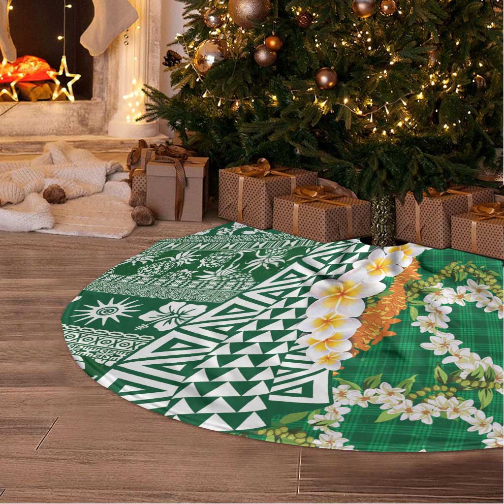 Hawaiian Plumeria Lei Tree Skirt Kakau Motifs and Palaka Half Style Green Color LT03 - Polynesian Pride