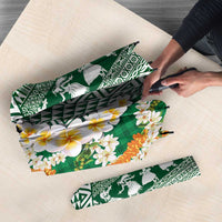 Hawaiian Plumeria Lei Umbrella Kakau Motifs and Palaka Half Style Green Color LT03 - Polynesian Pride