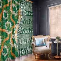 Hawaiian Plumeria Lei Window Curtain Kakau Motifs and Palaka Half Style Green Color LT03 - Polynesian Pride