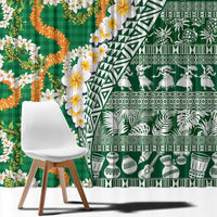 Hawaiian Plumeria Lei Window Curtain Kakau Motifs and Palaka Half Style Green Color LT03 - Polynesian Pride
