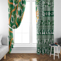 Hawaiian Plumeria Lei Window Curtain Kakau Motifs and Palaka Half Style Green Color LT03 - Polynesian Pride