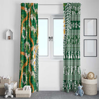 Hawaiian Plumeria Lei Window Curtain Kakau Motifs and Palaka Half Style Green Color LT03 - Polynesian Pride