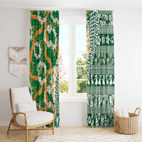 Hawaiian Plumeria Lei Window Curtain Kakau Motifs and Palaka Half Style Green Color LT03 - Polynesian Pride