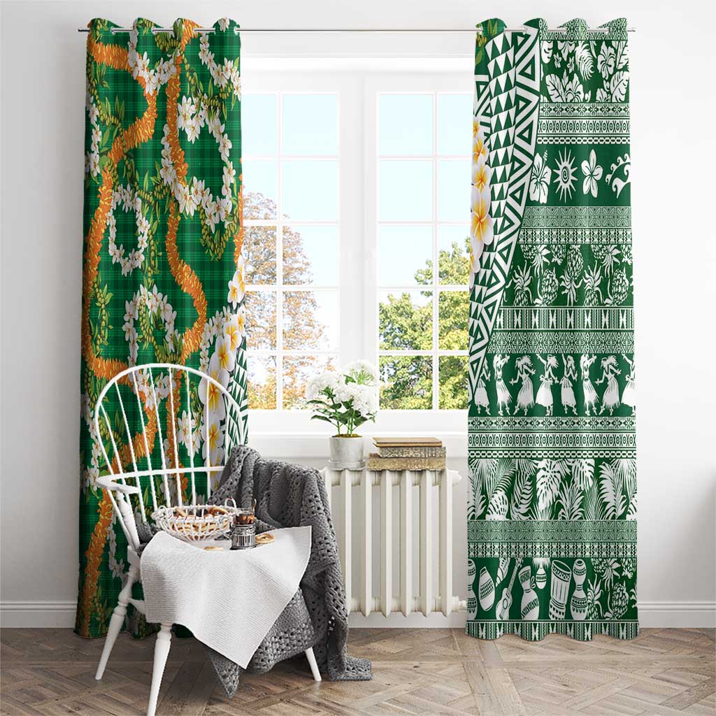 Hawaiian Plumeria Lei Window Curtain Kakau Motifs and Palaka Half Style Green Color LT03 - Polynesian Pride