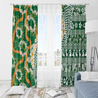 Hawaiian Plumeria Lei Window Curtain Kakau Motifs and Palaka Half Style Green Color LT03 - Polynesian Pride