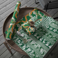 Hawaiian Plumeria Lei Wrapping Paper Kakau Motifs and Palaka Half Style Green Color LT03 - Polynesian Pride