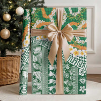 Hawaiian Plumeria Lei Wrapping Paper Kakau Motifs and Palaka Half Style Green Color LT03 - Polynesian Pride