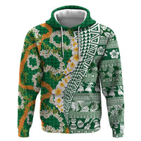 Hawaiian Plumeria Lei Zip Hoodie Kakau Motifs and Palaka Half Style Green Color LT03 Pullover Hoodie Green - Polynesian Pride