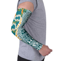 Hawaiian Plumeria Lei Arm Sleeves Kakau Motifs and Palaka Half Style Turquoise Color LT03 - Polynesian Pride