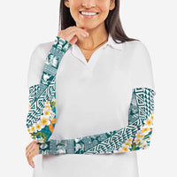 Hawaiian Plumeria Lei Arm Sleeves Kakau Motifs and Palaka Half Style Turquoise Color LT03 - Polynesian Pride