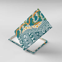 Hawaiian Plumeria Lei Canvas Wall Art Kakau Motifs and Palaka Half Style Turquoise Color LT03 With Frame Turquoise - Polynesian Pride