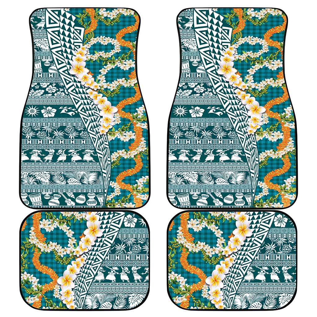 Hawaiian Plumeria Lei Car Mats Kakau Motifs and Palaka Half Style Turquoise Color LT03 - Polynesian Pride