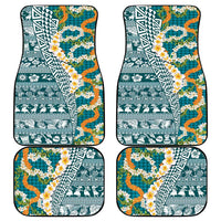 Hawaiian Plumeria Lei Car Mats Kakau Motifs and Palaka Half Style Turquoise Color LT03 - Polynesian Pride