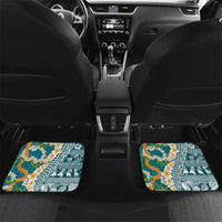 Hawaiian Plumeria Lei Car Mats Kakau Motifs and Palaka Half Style Turquoise Color LT03 Set 2pcs - Back Turquoise - Polynesian Pride