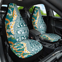 Hawaiian Plumeria Lei Car Seat Cover Kakau Motifs and Palaka Half Style Turquoise Color LT03 One Size Turquoise - Polynesian Pride