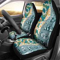 Hawaiian Plumeria Lei Car Seat Cover Kakau Motifs and Palaka Half Style Turquoise Color LT03 - Polynesian Pride