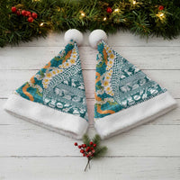Hawaiian Plumeria Lei Christmas Santa Hat Kakau Motifs and Palaka Half Style Turquoise Color LT03 - Polynesian Pride