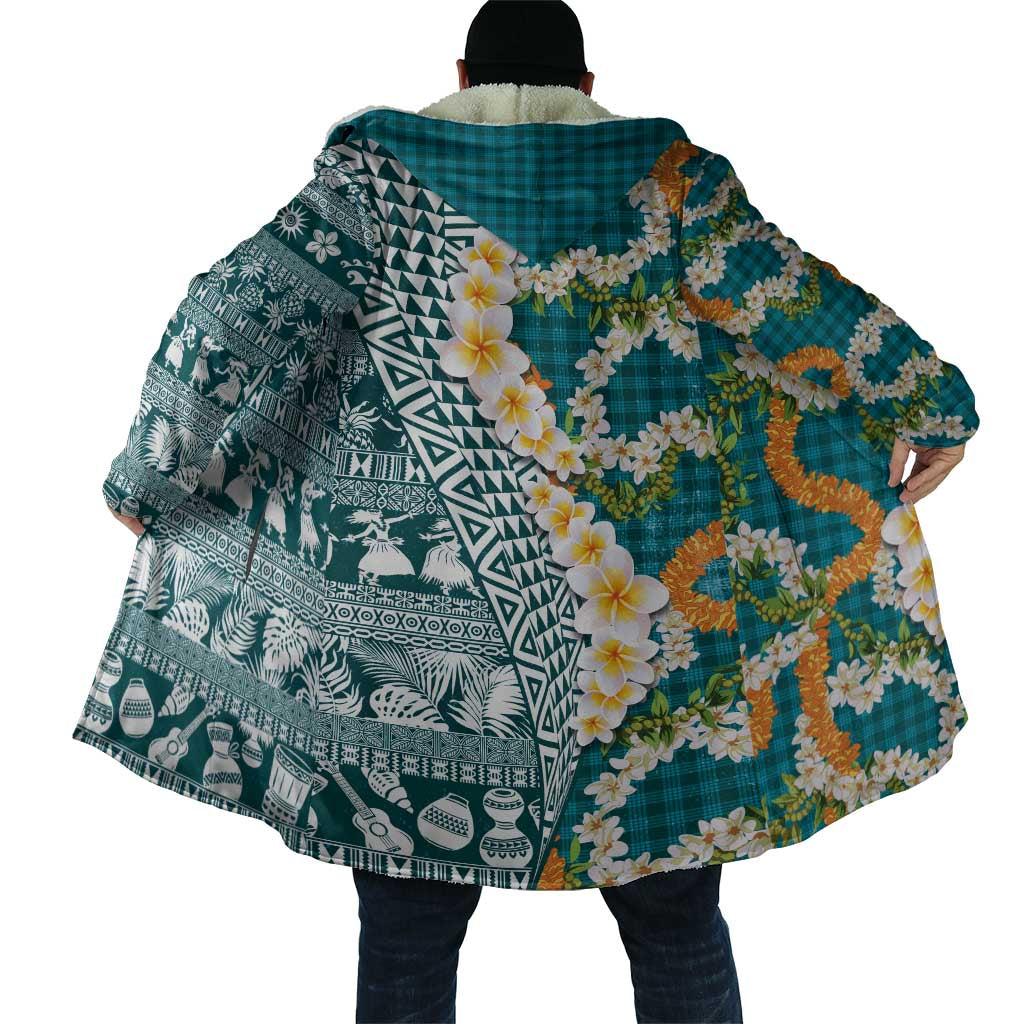 Hawaiian Plumeria Lei Cloak Kakau Motifs and Palaka Half Style Turquoise Color LT03 - Polynesian Pride