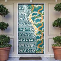 Hawaiian Plumeria Lei Door Cover Kakau Motifs and Palaka Half Style Turquoise Color LT03 Turquoise - Polynesian Pride