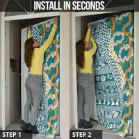 Hawaiian Plumeria Lei Door Cover Kakau Motifs and Palaka Half Style Turquoise Color LT03 - Polynesian Pride