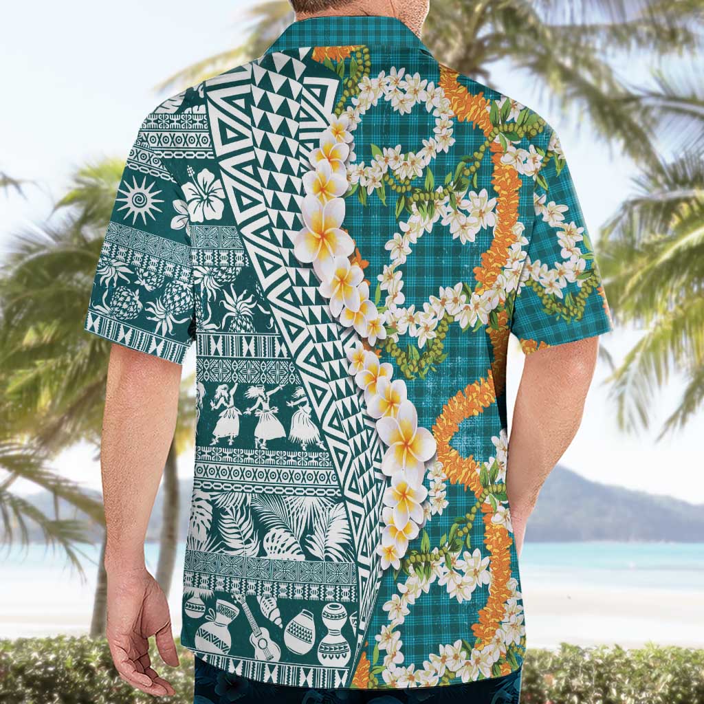Hawaiian Plumeria Lei Hawaiian Shirt Kakau Motifs and Palaka Half Style Turquoise Color LT03 - Polynesian Pride