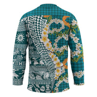 Hawaiian Plumeria Lei Hockey Jersey Kakau Motifs and Palaka Half Style Turquoise Color LT03 - Polynesian Pride