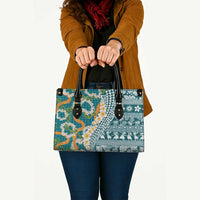 Hawaiian Plumeria Lei Leather Bag Kakau Motifs and Palaka Half Style Turquoise Color LT03 - Polynesian Pride
