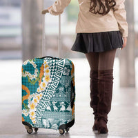 Hawaiian Plumeria Lei Luggage Cover Kakau Motifs and Palaka Half Style Turquoise Color LT03 - Polynesian Pride