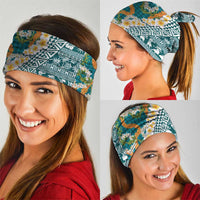 Hawaiian Plumeria Lei Neck Gaiter Kakau Motifs and Palaka Half Style Turquoise Color LT03 - Polynesian Pride