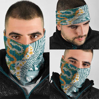 Hawaiian Plumeria Lei Neck Gaiter Kakau Motifs and Palaka Half Style Turquoise Color LT03 - Polynesian Pride