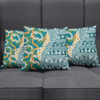 Hawaiian Plumeria Lei Pillow Cover Kakau Motifs and Palaka Half Style Turquoise Color LT03 - Polynesian Pride